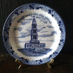 Vtg George Washington Masonic National Memorial Blue White Plate Alfred Meakin